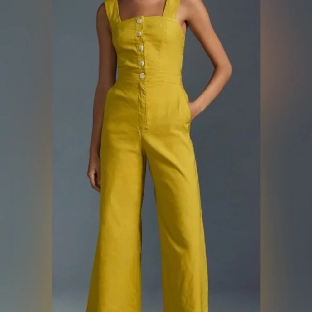 Anthropologie The Colette Button-Front Jumpsuit by Maeve Sz  4